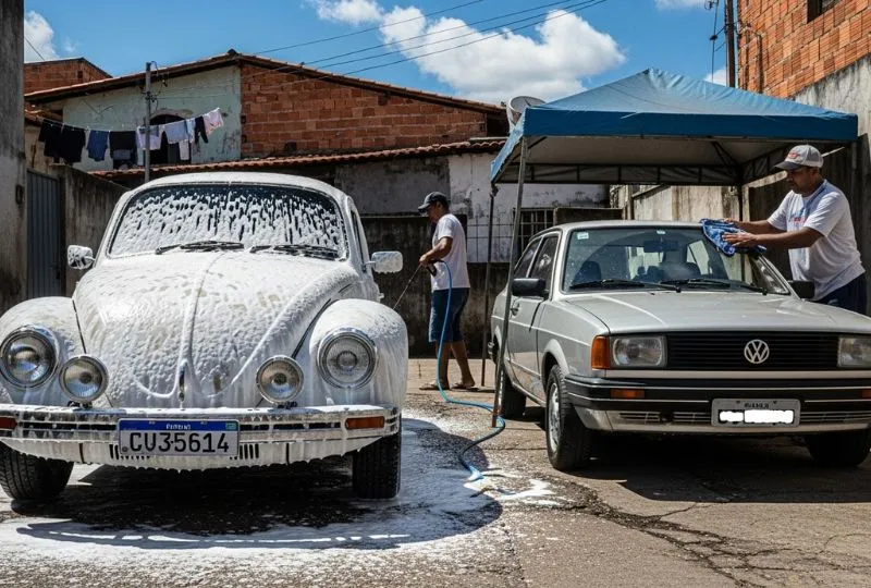 Processo de polimento automotivo em lava car