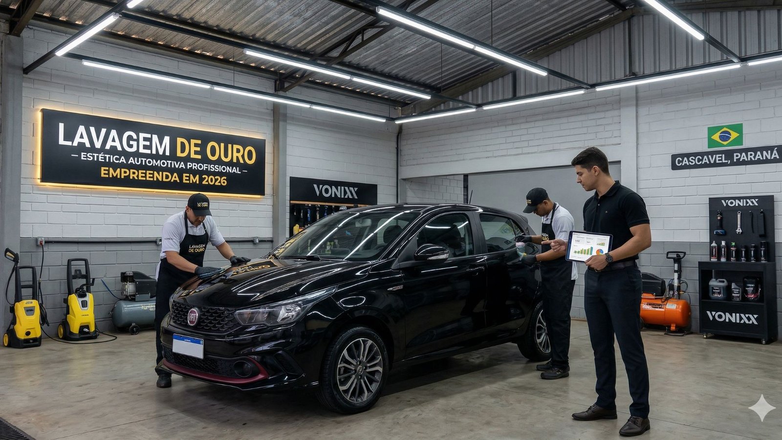 Lava-rápido profissional moderno em funcionamento — guia completo para montar o seu em 2026